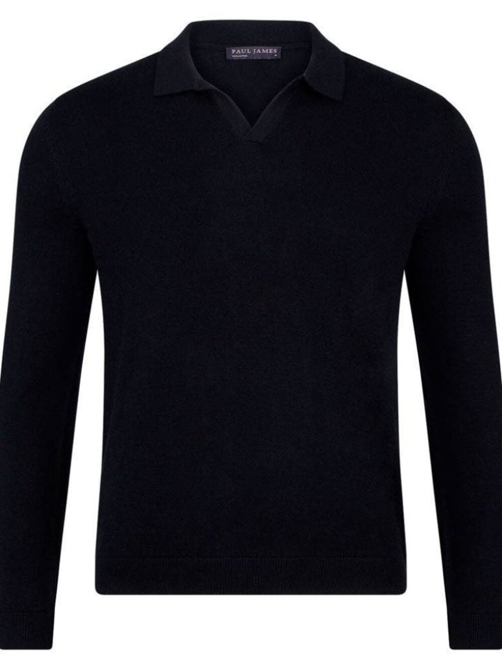 Paul James Black Buttonless Knit Longsleeve Polo